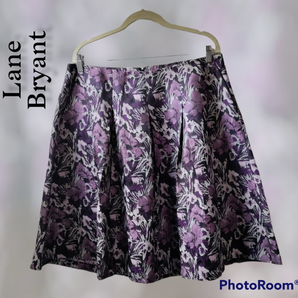 Lane Bryant Purple Floral Brocade Skirt no size tag 17in. Flat …